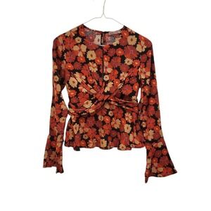 Floral Blouse Twist Front Long Sleeve Top